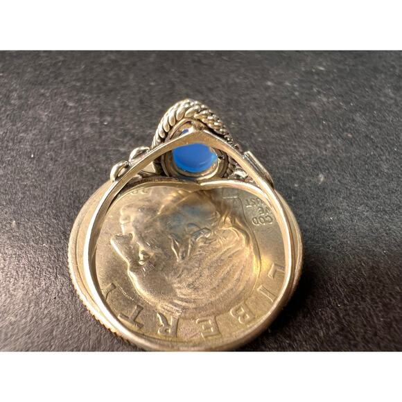 Blue chalcedony sterling silver ring size 7 - Picture 5 of 16